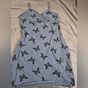 Wild Fable Blue Dress with Black Butterfly Print